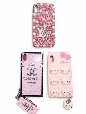 3 iPhone XS Max Case Bundle – Barbie Bling, Pink Chanel Style, Hello Kitty